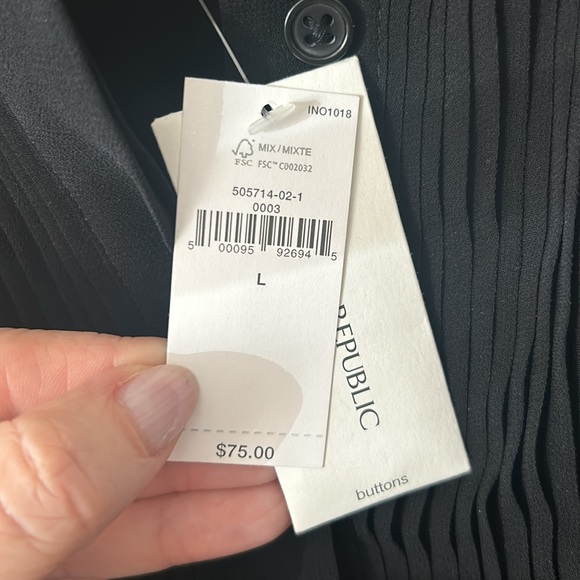 NWT Banana Republic Sheer Black Tuxedo Blouse Size L - Picture 3 of 10